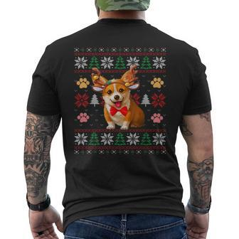 Cute Corgi Dog Reindeer Horns Christmas Ugly Xmas Sweater Men's T-shirt Back Print - Monsterry
