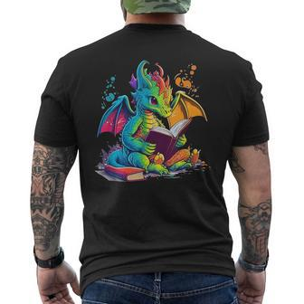 Cute Dragon Reading Book Men's T-shirt Back Print - Thegiftio UK