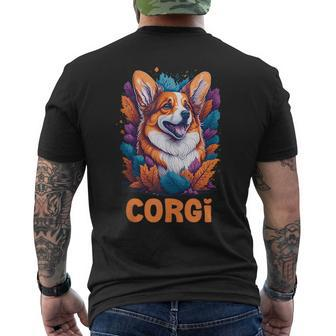 Cute Fluffy Dog Corgi Red - Creative Modern Design Mens Back Print T-shirt | Mazezy