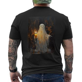 Cute Ghost Holding Candle Halloween Gothic Vintage Men's T-shirt Back Print