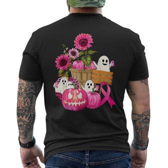 Cute Ghosts And Pink Ribbon Pumpkins Breast Cancer Awareness Men's T-shirt Back Print - Monsterry DE