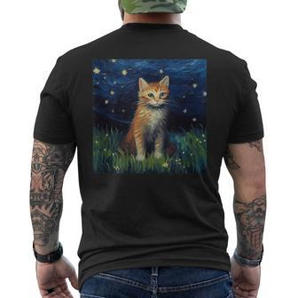 Cute Minuet Cat In A Starry Sky Night Painting Men's T-shirt Back Print | Mazezy