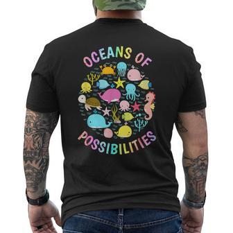 Cute Oceans Of Possibilities Summer Reading Sea Creatures Mens Back Print T-shirt - Seseable