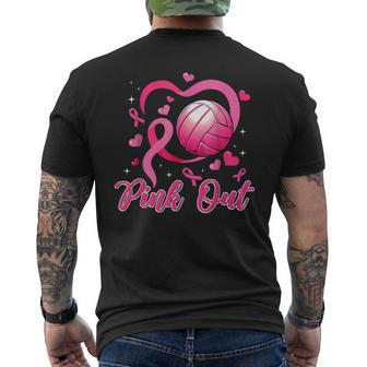 Cute Pink Out Volleyball Breast Cancer Awareness Pink Ribbon Men's T-shirt Back Print - Seseable