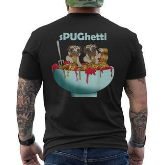 Cute Pugs Dogs In Spaghetti Noodles Eating Pasta Pets Men's T-shirt Back Print | Mazezy UK