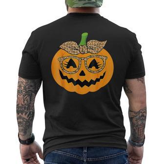 Cute Pumpkin Leopard Glasses And Bandana Halloween Costume Men's T-shirt Back Print - Monsterry CA