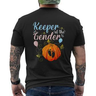 Cute Pumpkins Keeper Of The Gender Reveal Baby Thanksgiving Men's T-shirt Back Print - Seseable