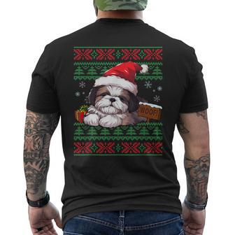 Cute Shih Tzu Dog Lover Santa Hat Ugly Christmas Sweater Men's T-shirt Back Print - Monsterry AU