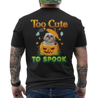 Too Cute To Spook Shih Tzu Dog Halloween Pumpkin Witch Hat Men's T-shirt Back Print | Mazezy