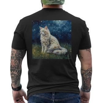 Cute Turkish Angora Cat In A Starry Sky Night Painting Mens Back Print T-shirt | Mazezy