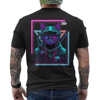 Cyberpunk Cat Kitty Punker Futuristic Cyber Punk Men's T-shirt Back Print - Seseable