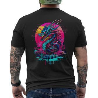 Cyberpunk Dragon Retro Futuristic Outrun Synthwave Men's T-shirt Back Print - Seseable