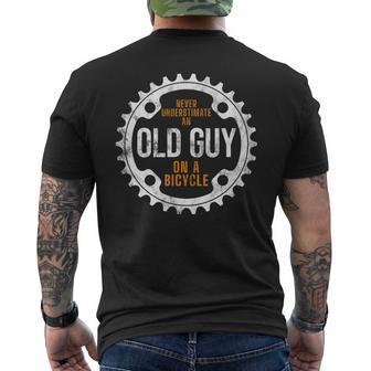 Cycling Never Underestimate An Old Guy On A Bicycle Gift For Mens Mens Back Print T-shirt | Mazezy