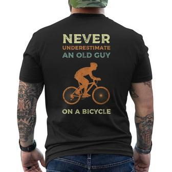 Cyclist Never Underestimate An Old Guy On A Bicycle Vintage Men's T-shirt Back Print - Thegiftio UK