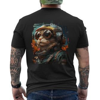 Cymric Cat Armadillo Helmet Sunglasses Men's T-shirt Back Print | Mazezy CA