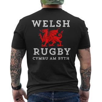 Cymru Am Byth Welsh Rugby Wales Forever Dragon Men's T-shirt Back Print | Mazezy