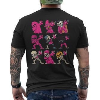 Dabbing Halloween Skeleton Pumpkin Breast Cancer Awareness Men's T-shirt Back Print | Mazezy