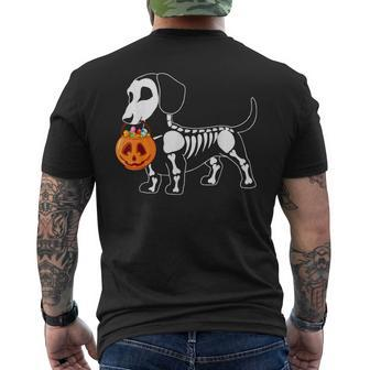 Dachshund Skeleton Halloween Happy Pumpkin Mens Back Print T-shirt | Mazezy