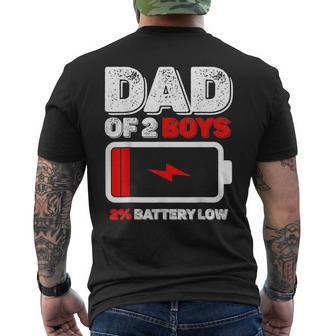 Dad Of 2 Two Boys Low Battery For Fathers Day Mens Back Print T-shirt - Seseable