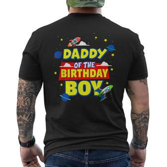 Daddy Of The Birthday Astronaut Boy Outer Space Theme Party Mens Back Print T-shirt - Seseable