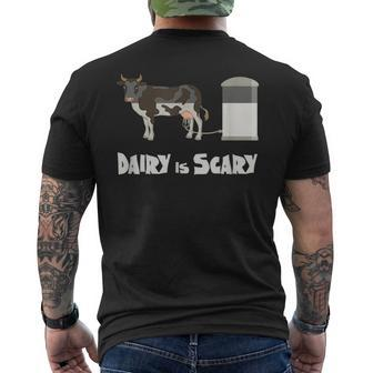 Dairy Is Scary | Vegan Design | Cow In Factory Farming Mens Back Print T-shirt | Mazezy DE