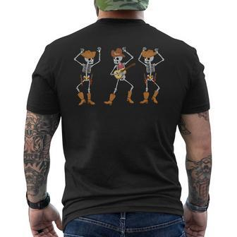 Dancing Skeletons Cowboy Western Halloween Spooky Season Men's T-shirt Back Print - Monsterry