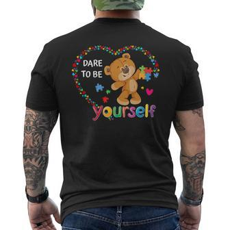 Dare To Be Yourself Autism Awareness Bear Heart Puzzle Piece Mens Back Print T-shirt | Mazezy AU