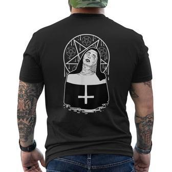 Dark Evil Nun Pentagram Scary Nun Mens Back Print T-shirt | Mazezy