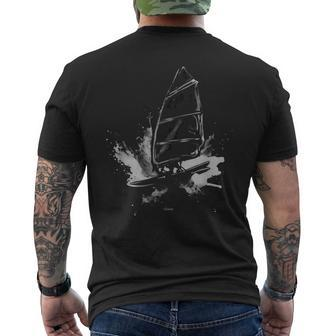 Dark Windsurfer On A Surfboard Riding The Waves Of The Ocean Men's T-shirt Back Print | Mazezy