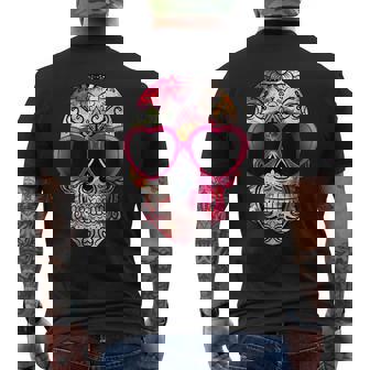 Day Of The Dead Sugar Skull Pink Heart Sunglasses Mens Back Print T-shirt - Thegiftio