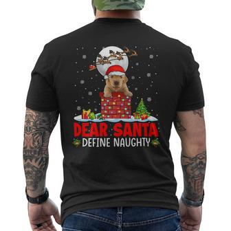 Dear Santa Define Xmas Naughty Golden Retriever At Chimney Mens Back Print T-shirt - Monsterry