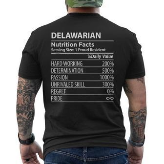 Delawarian Nutrition Facts Funny Delaware Pride Mens Back Print T-shirt | Mazezy