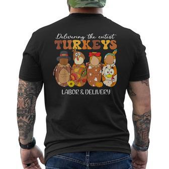 Delivering The Cutest Turkeys Labor & Delivery Thanksgiving Men's T-shirt Back Print - Monsterry