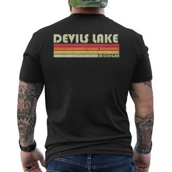 Devils Lake Michigan Funny Fishing Camping Summer Gift Mens Back Print T-shirt | Mazezy