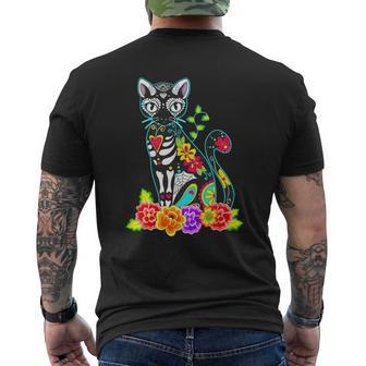 Dia De Los Muertos Cat Figurine Day Of The Dead Men's T-shirt Back Print - Monsterry DE