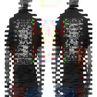 Dia De Los Muertos Day Of The Dead Sugar Skull Mexican Flag Men's T-shirt Back Print - Thegiftio