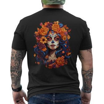 Dia De Los Muertos Mexican Sugar Skull Day Of The Dead Men's T-shirt Back Print - Monsterry