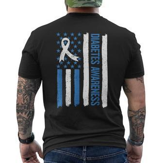 Diabetes Awareness Month American Flag Ribbon Men's T-shirt Back Print | Mazezy