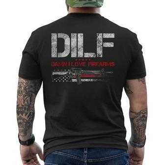 Dilf - Damn I Love Firearms Vintage Gun American Flag Mens Back Print T-shirt | Mazezy