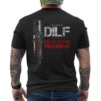 Dilf - Damn I Love Firearms Vintage Gun American Flag Mens Back Print T-shirt | Mazezy
