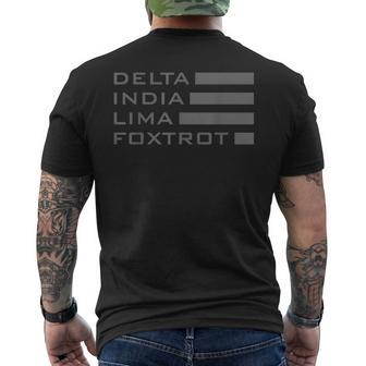 Dilf Delta India Lima Foxtrot Military Alphabet Men's Back Print T-shirt | Mazezy AU