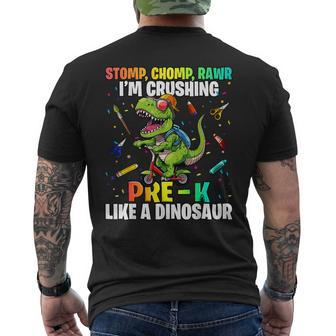Dinosaur Pre-K Back To School First Day Of School Boys Men's T-shirt Back Print - Seseable
