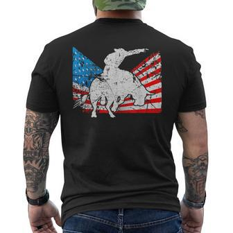 Distressed Bull Riding American Flag Rodeo Usa Rodeo Funny Gifts Mens Back Print T-shirt | Mazezy