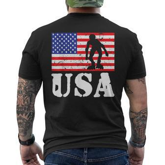 Distressed Roller Skating Usa American Flag | Vintage Skater Usa Funny Gifts Mens Back Print T-shirt | Mazezy