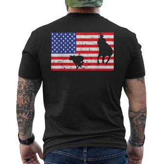 Distressed Roping Usa American Flag Vintage Rodeo Calf Roper Men's Back Print T-shirt | Mazezy