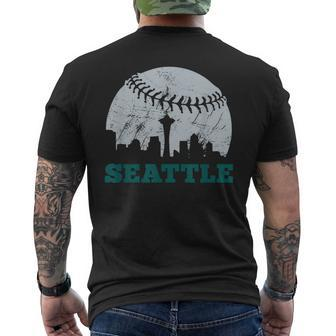 Distressed Seattle Skyline Baseball Baseball Funny Gifts Mens Back Print T-shirt | Mazezy CA
