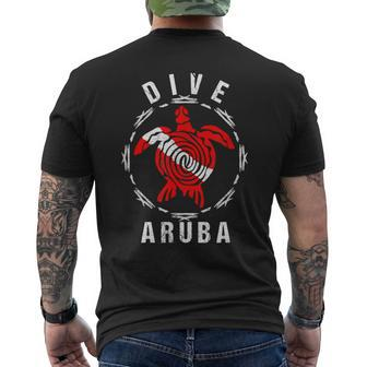 Dive Aruba Vintage Tribal Turtle Men's T-shirt Back Print | Mazezy