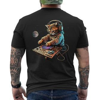 Dj Cat Cute Space Cat Disc Jockey Cat In Astronaut Suit Men's T-shirt Back Print - Seseable
