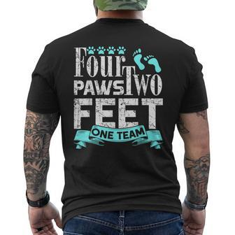 Dog Agility Four Paws Two Feet One Team Dog Men's Back Print T-shirt | Mazezy