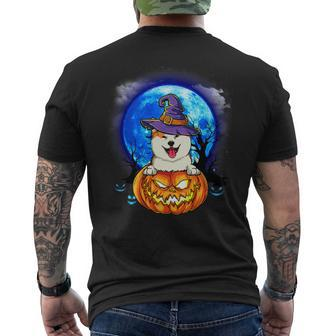 Dog Akita Witch Hat Pumpkin Scary Halloween Dog Lovers Mens Back Print T-shirt - Monsterry